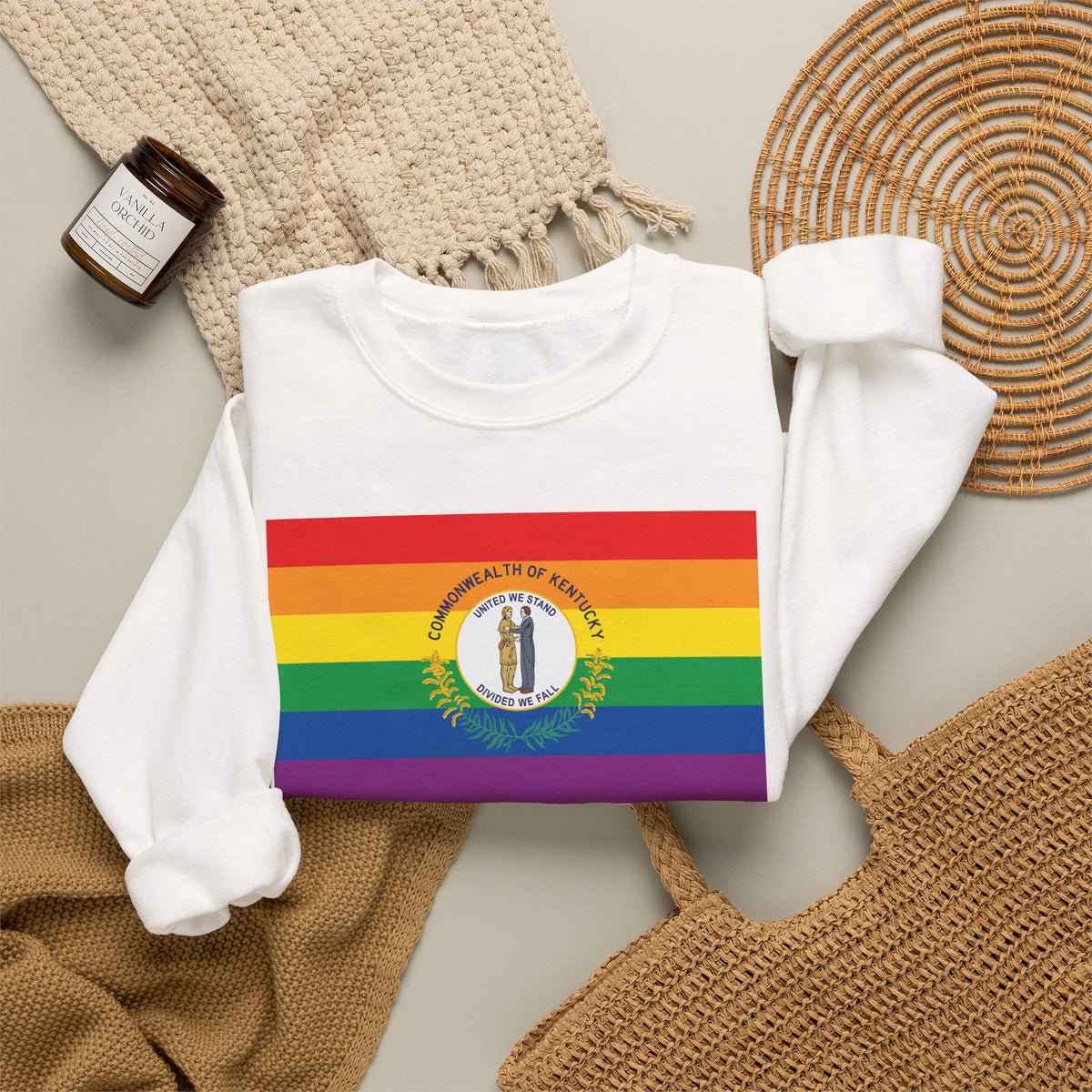 Kentucky Rainbow Pride Flag Unisex Crewneck Sweatshirt, White, Black or Light Pink