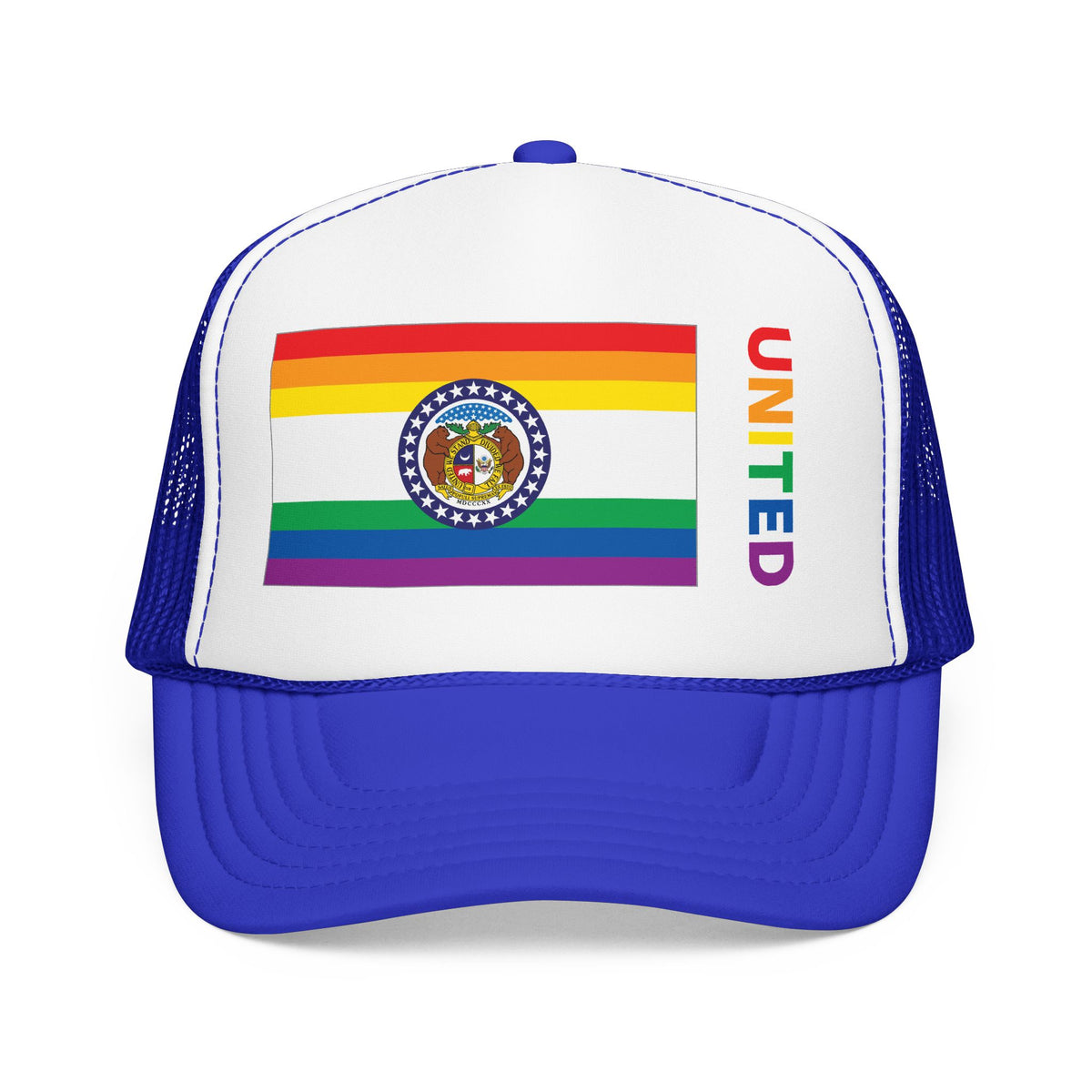 Missouri Rainbow Pride Flag "UNITED" Printed Foam Trucker Hat, Several Color Options