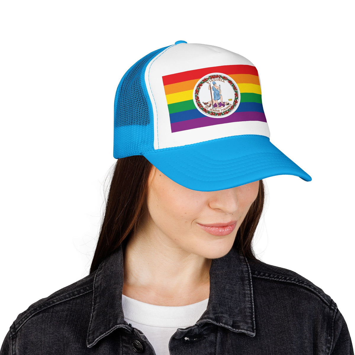 Virginia Rainbow Pride Flag "UNITED" Printed Foam Trucker Hat, Several Color Options