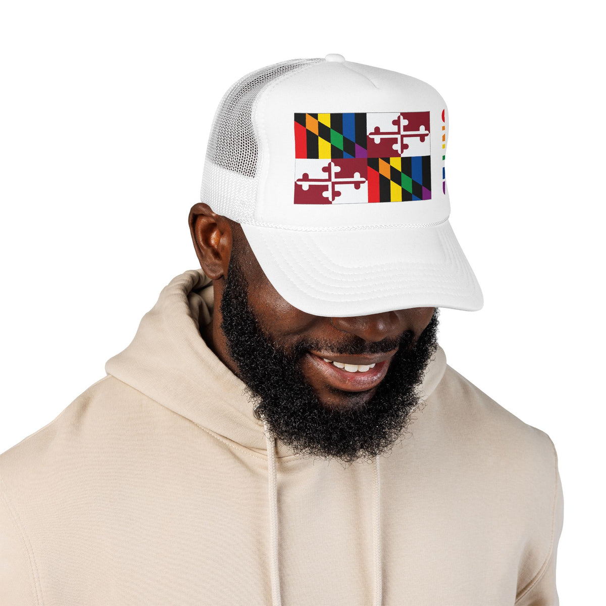 Maryland Rainbow Pride Flag "UNITED" Printed Foam Trucker Hat, Several Color Options