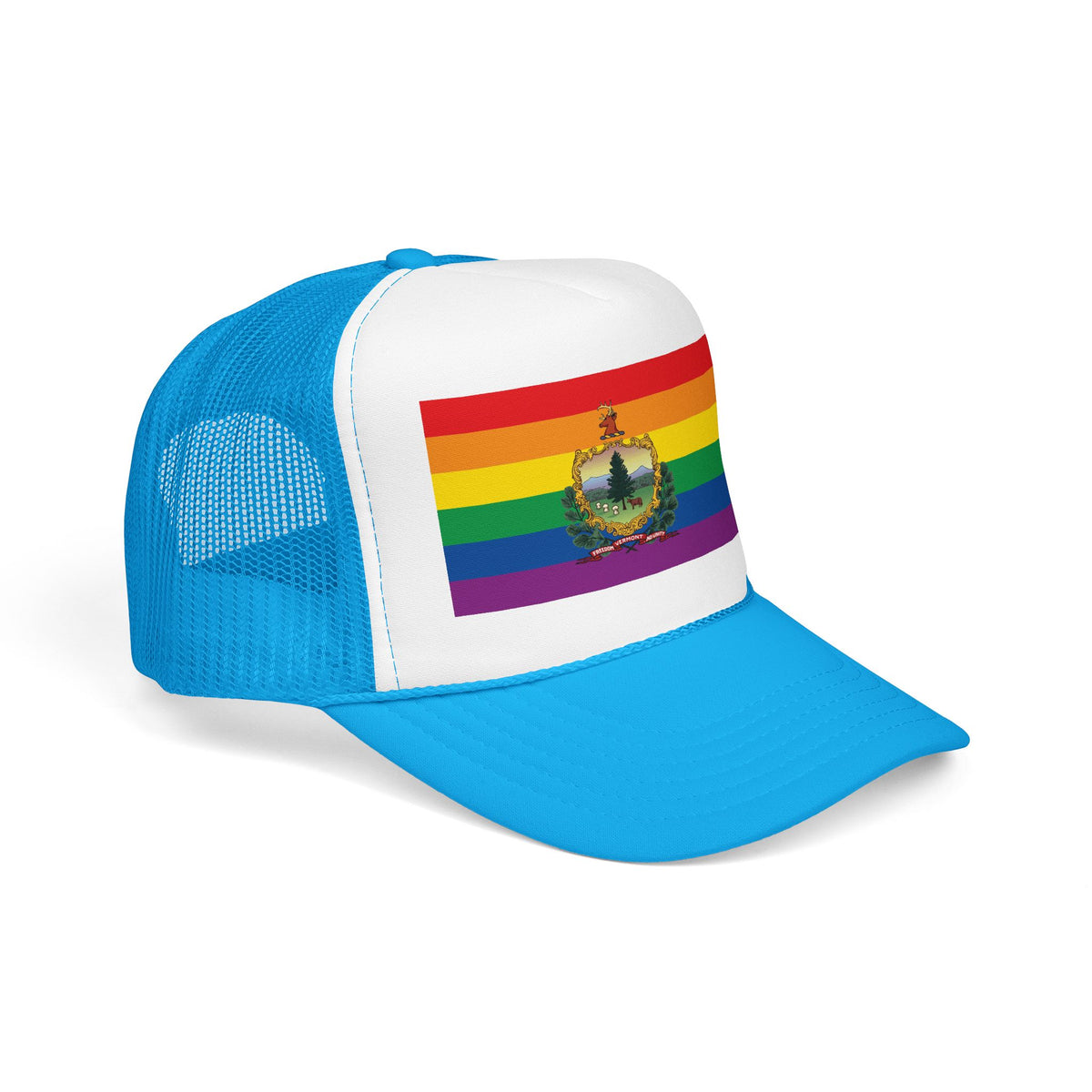 Vermont Rainbow Pride Flag "UNITED" Printed Foam Trucker Hat, Several Color Options