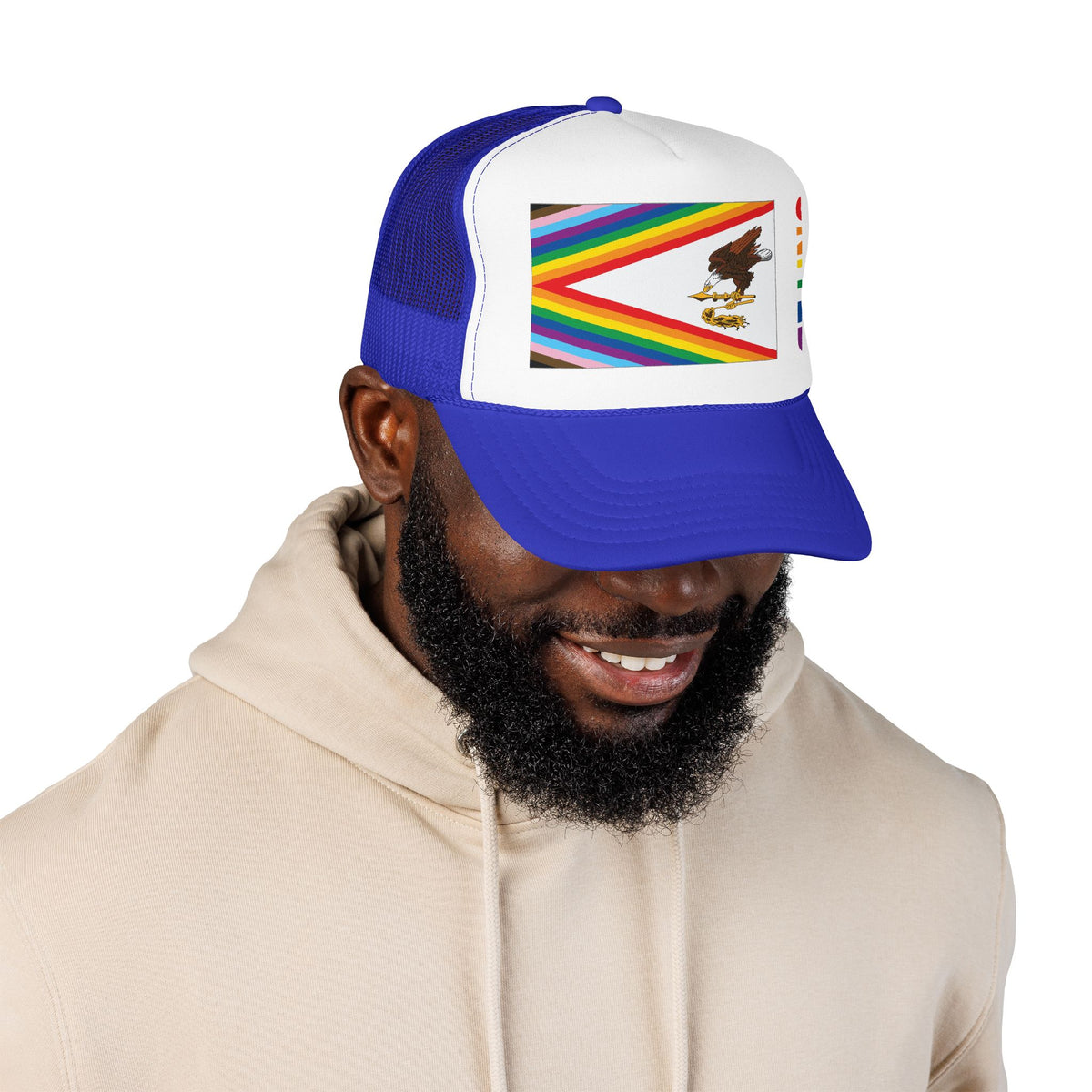 American Samoa Rainbow Pride Flag "UNITED" Printed Foam Trucker Hat, Several Color Options