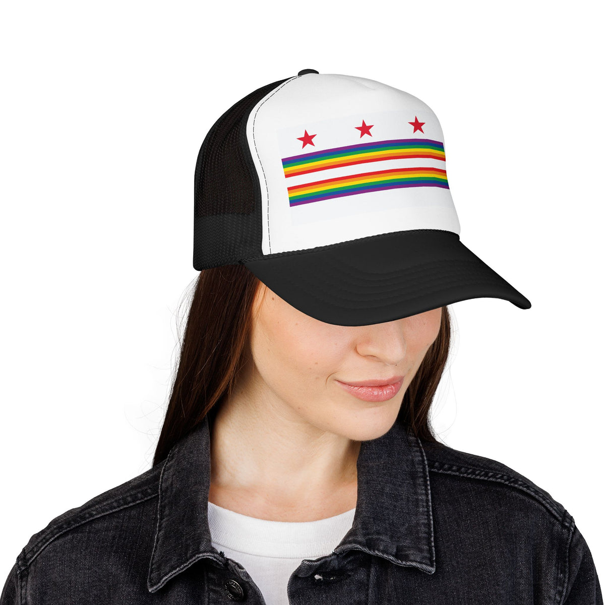 Washington, D.C. Rainbow Pride Flag "UNITED" Printed Foam Trucker Hat, Several Color Options