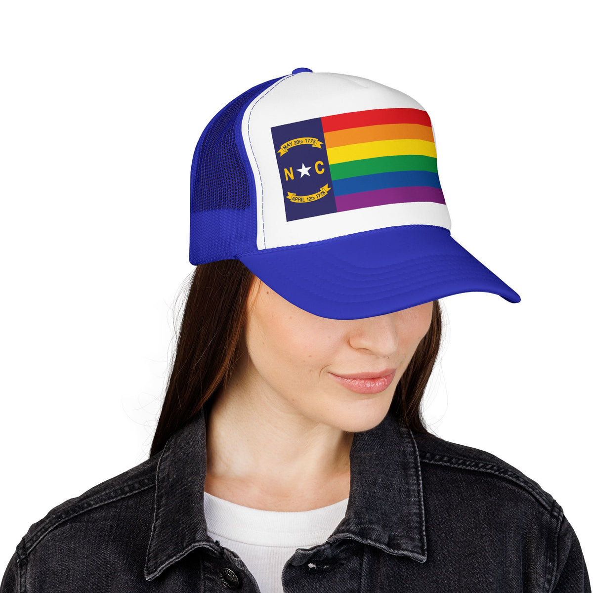 North Carolina Rainbow Pride Flag "UNITED" Printed Foam Trucker Hat, Several Color Options