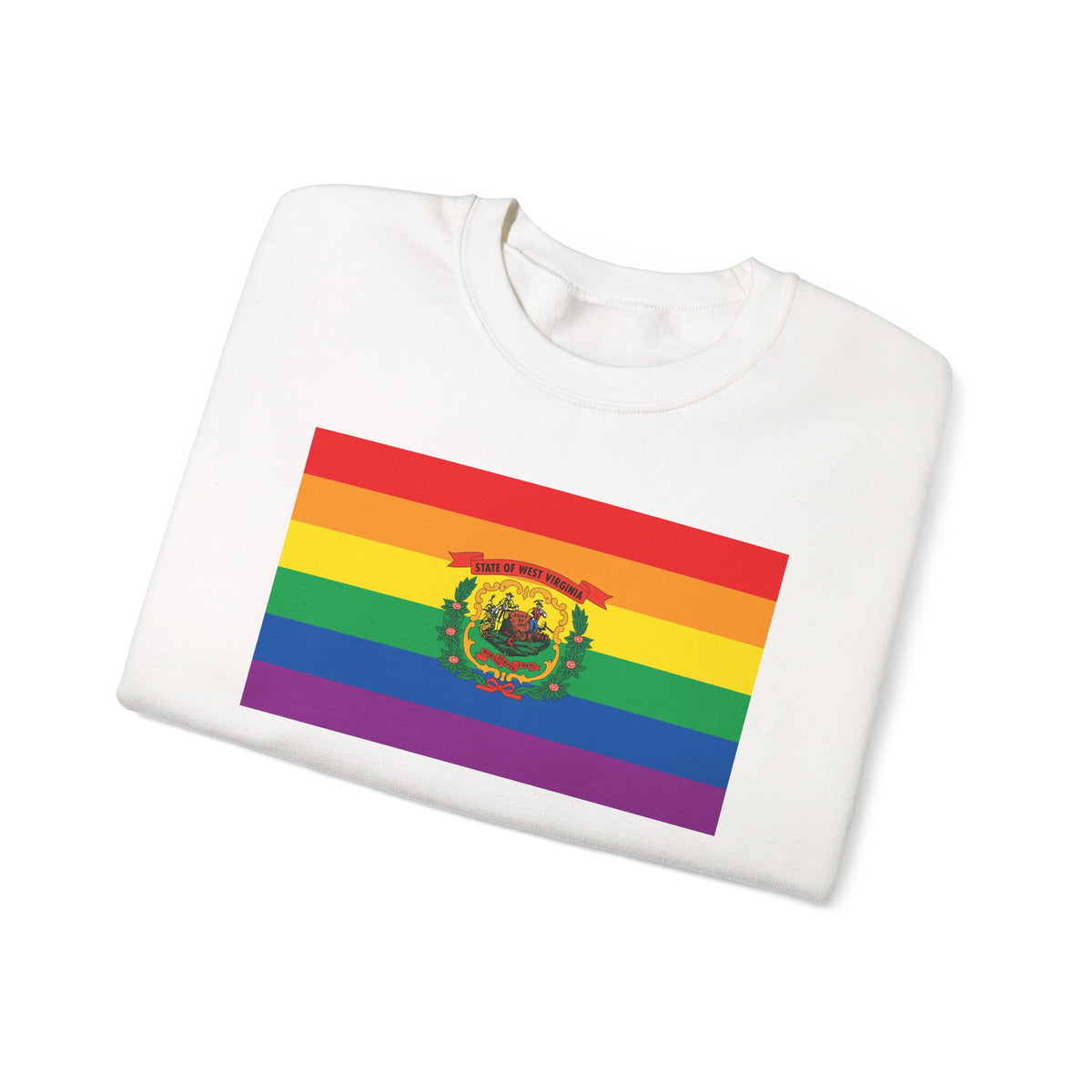 West Virginia Rainbow Pride Flag Unisex Crewneck Sweatshirt, White, Black or Light Pink