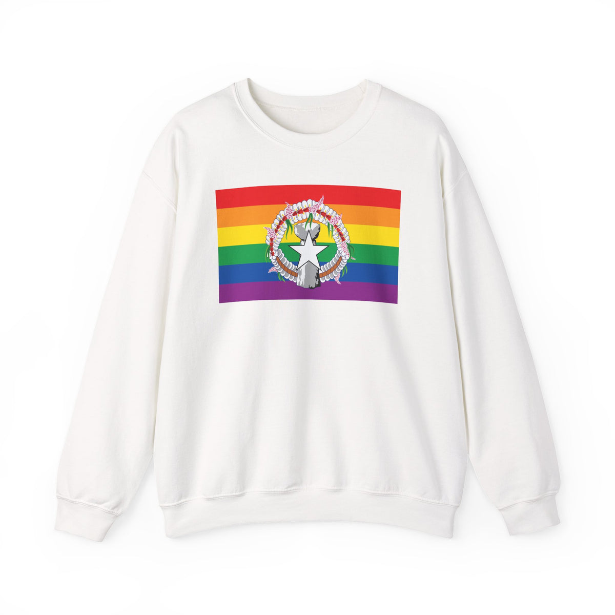 Northern Mariana Islands Rainbow Pride Flag Unisex Crewneck Sweatshirt, White, Black or Light Pink