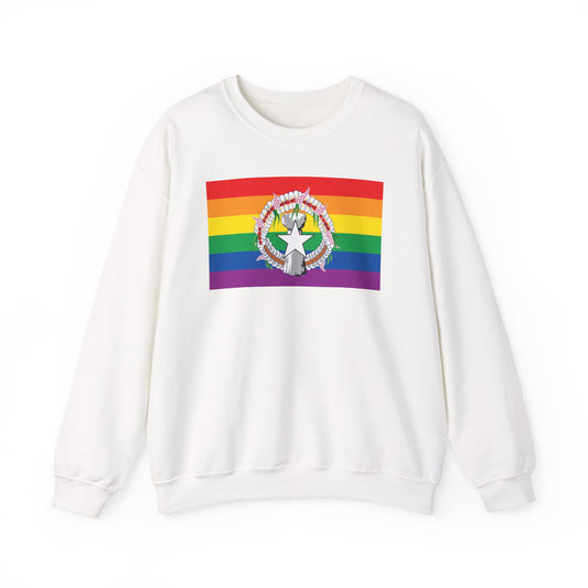 Northern Mariana Islands Rainbow Pride Flag Unisex Crewneck Sweatshirt, White, Black or Light Pink