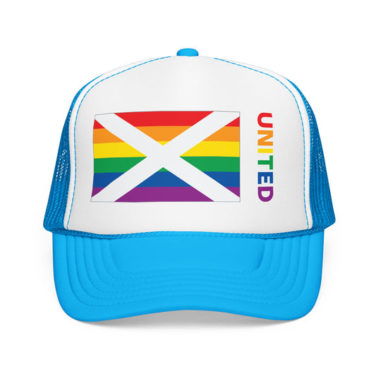 Alabama Rainbow Pride Flag "UNITED" Printed Foam Trucker Hat, Several Color Options