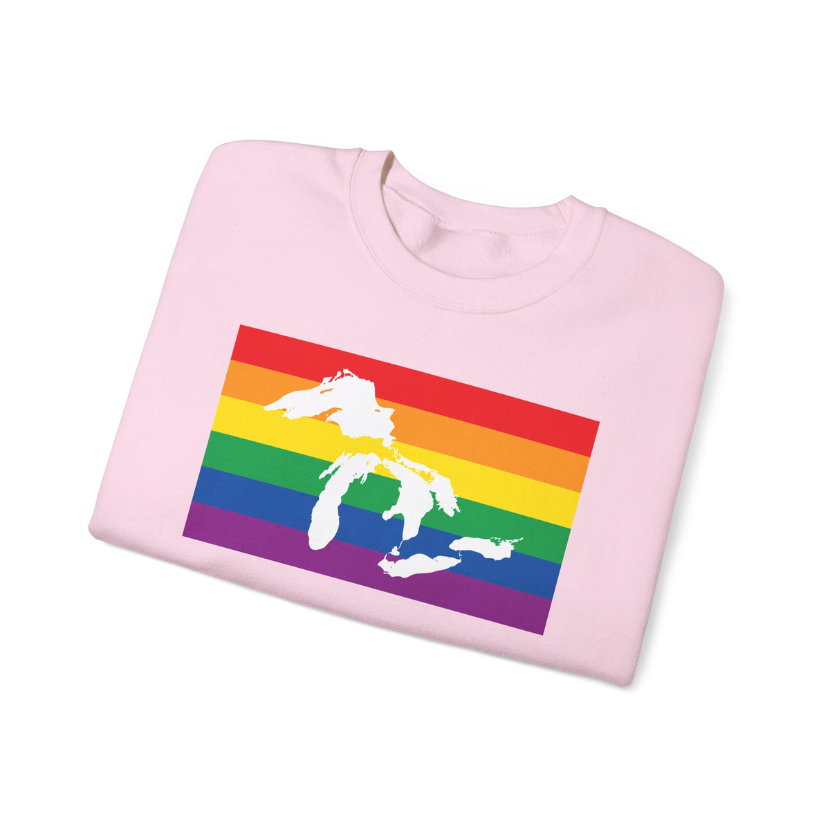 Great Lakes Region Rainbow Pride Flag Unisex Crewneck Sweatshirt, White, Black or Light Pink