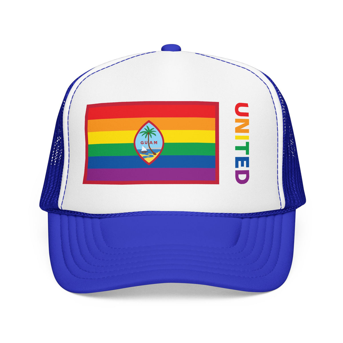 Guam Rainbow Pride Flag "UNITED" Printed Foam Trucker Hat, Several Color Options