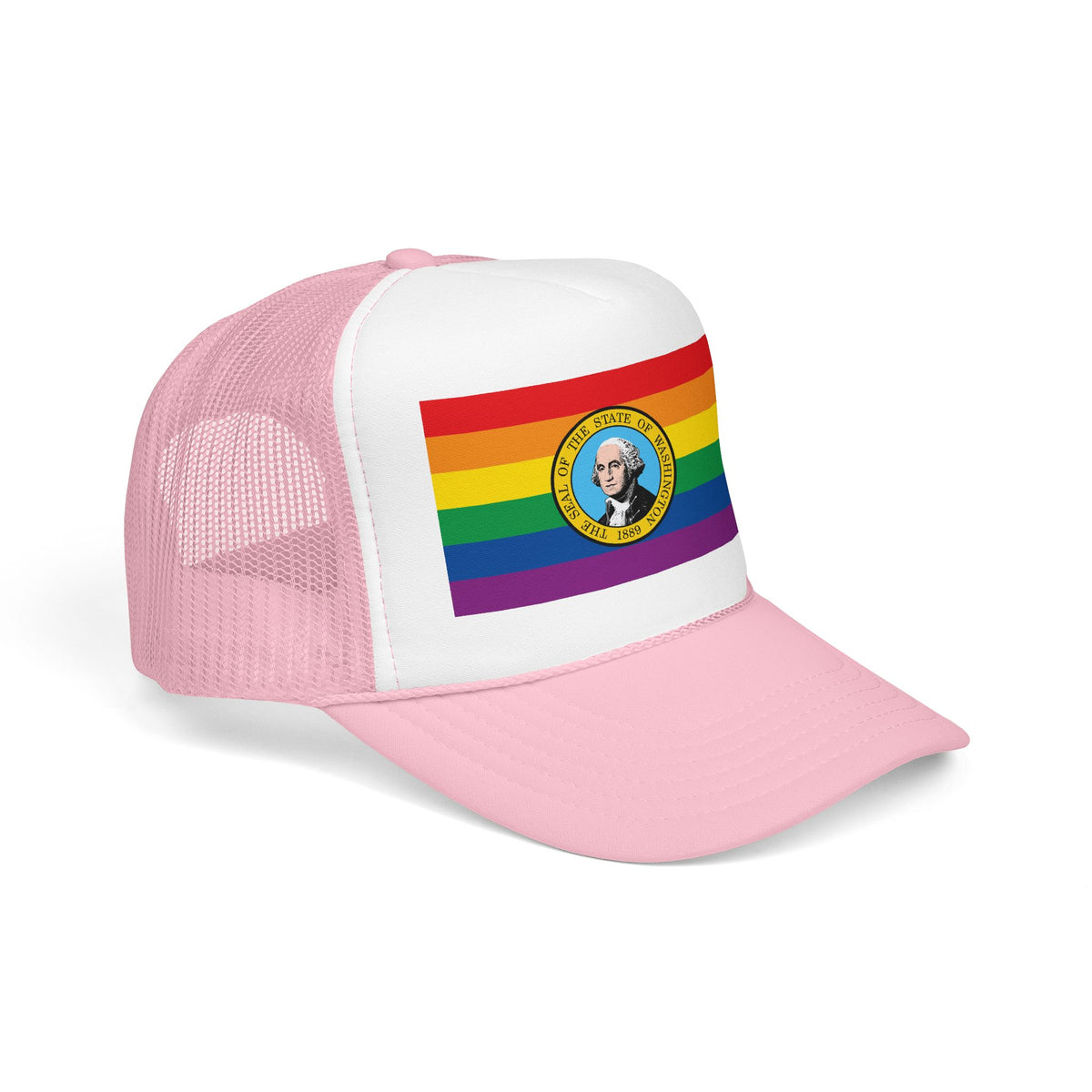 Washington Rainbow Pride Flag "UNITED" Printed Foam Trucker Hat, Several Color Options