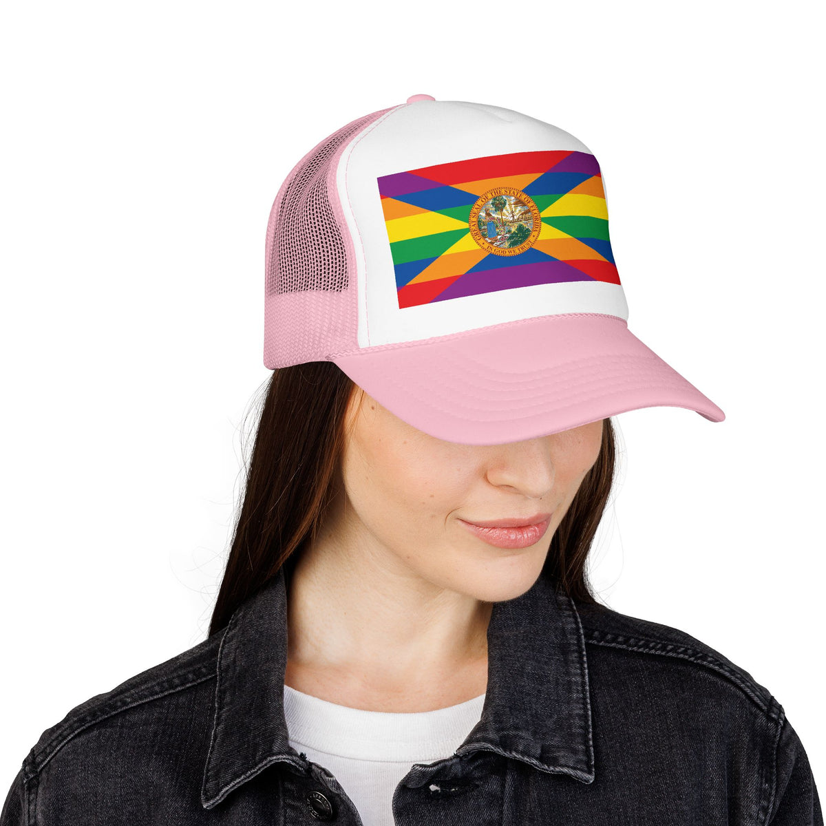 Florida Rainbow Pride Flag "UNITED" Printed Foam Trucker Hat, Several Color Options