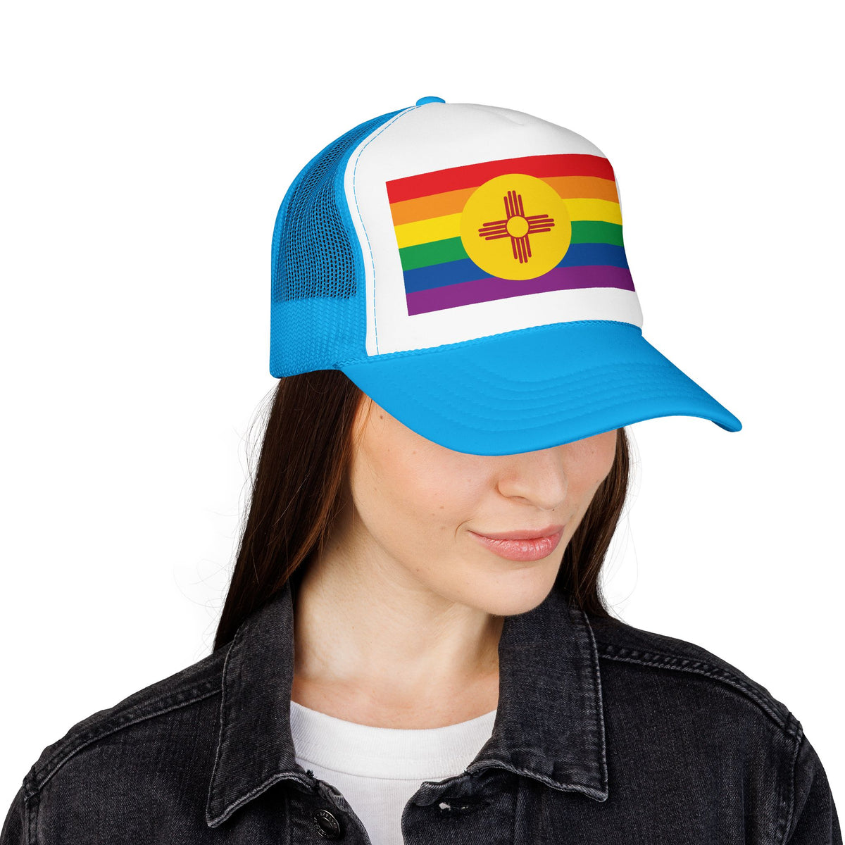 New Mexico Rainbow Pride Flag "UNITED" Printed Foam Trucker Hat, Several Color Options