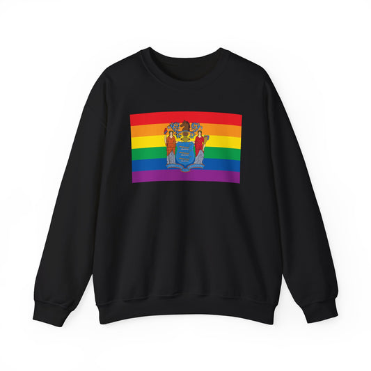 New Jersey Rainbow Pride Flag Unisex Crewneck Sweatshirt, White, Black or Light Pink