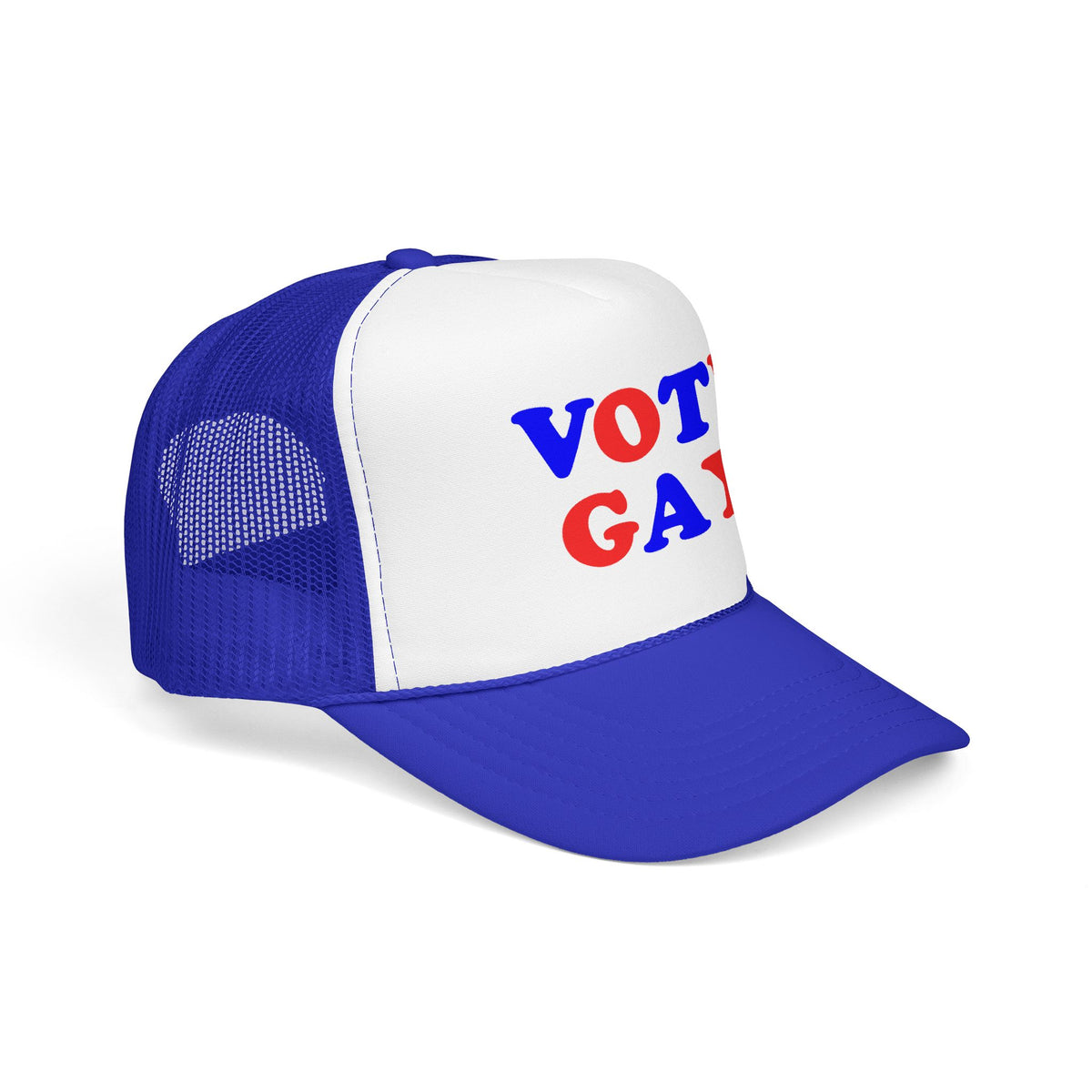 VOTE GAY Trucker Cap: Red, White & Blue, LGBTQIA+ Rights & Equality Statement Hat