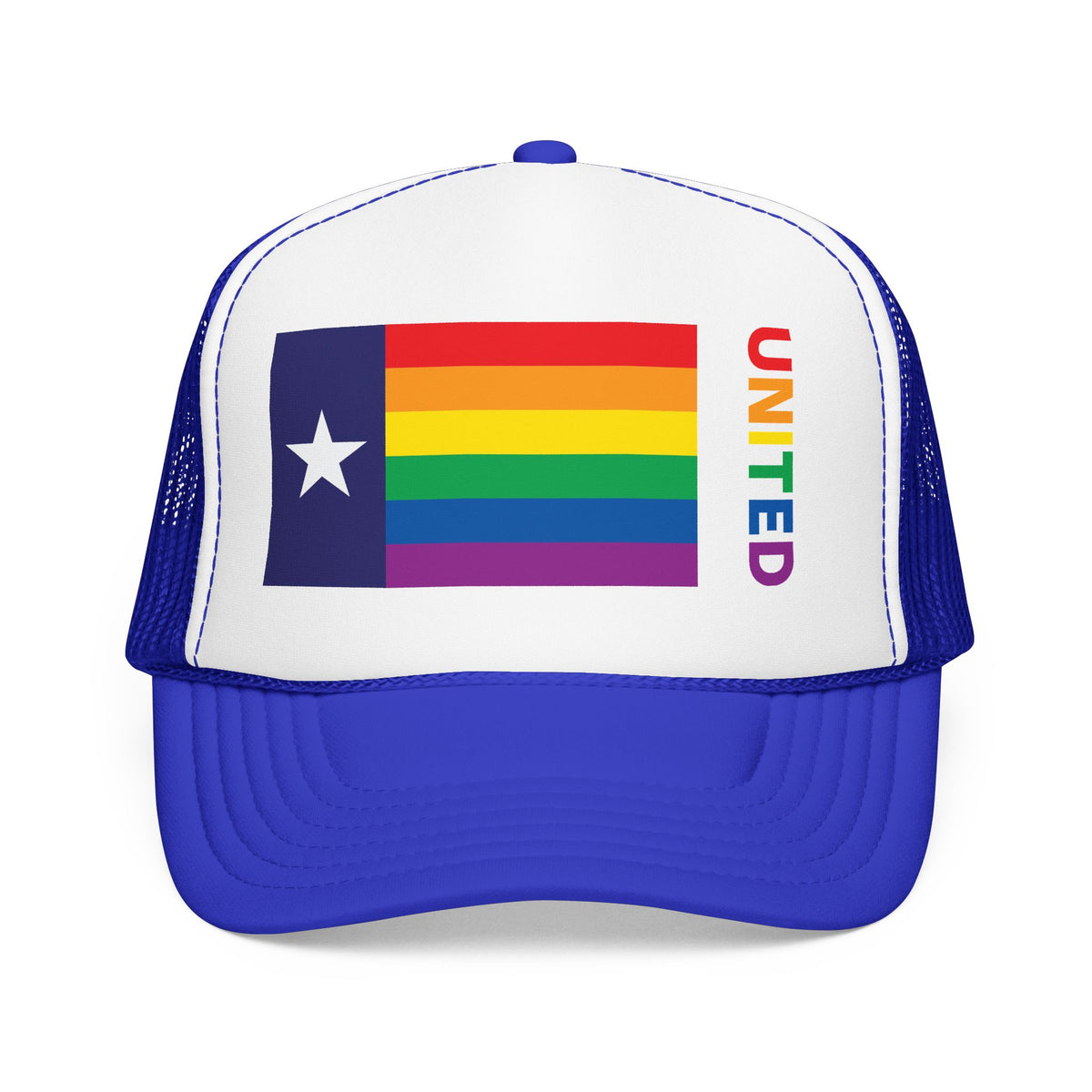 Texas Rainbow Pride Flag "UNITED" Printed Foam Trucker Hat, Several Color Options