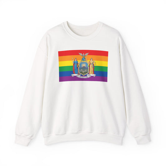 New York Rainbow Pride Flag Unisex Crewneck Sweatshirt, White, Black or Light Pink