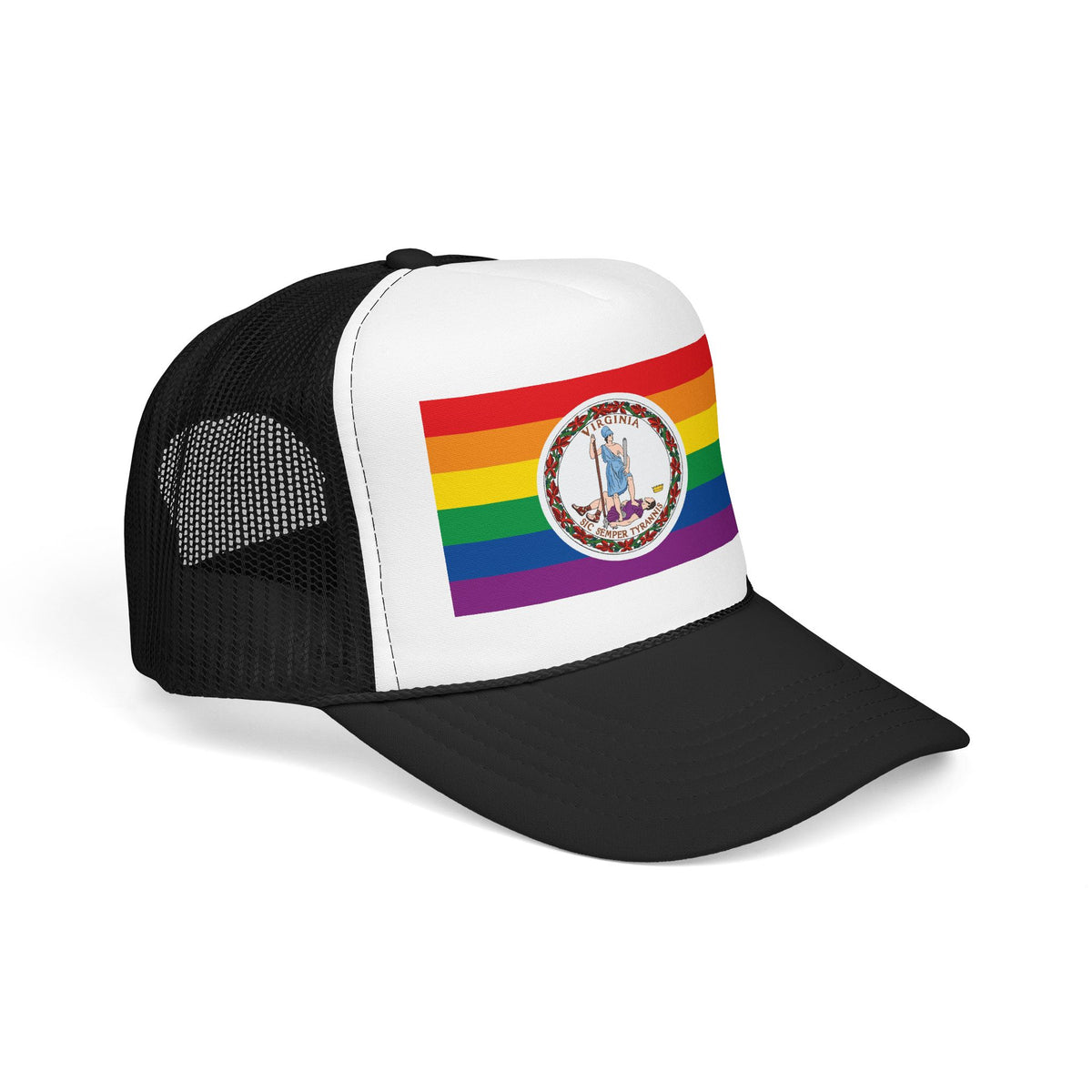 Virginia Rainbow Pride Flag "UNITED" Printed Foam Trucker Hat, Several Color Options