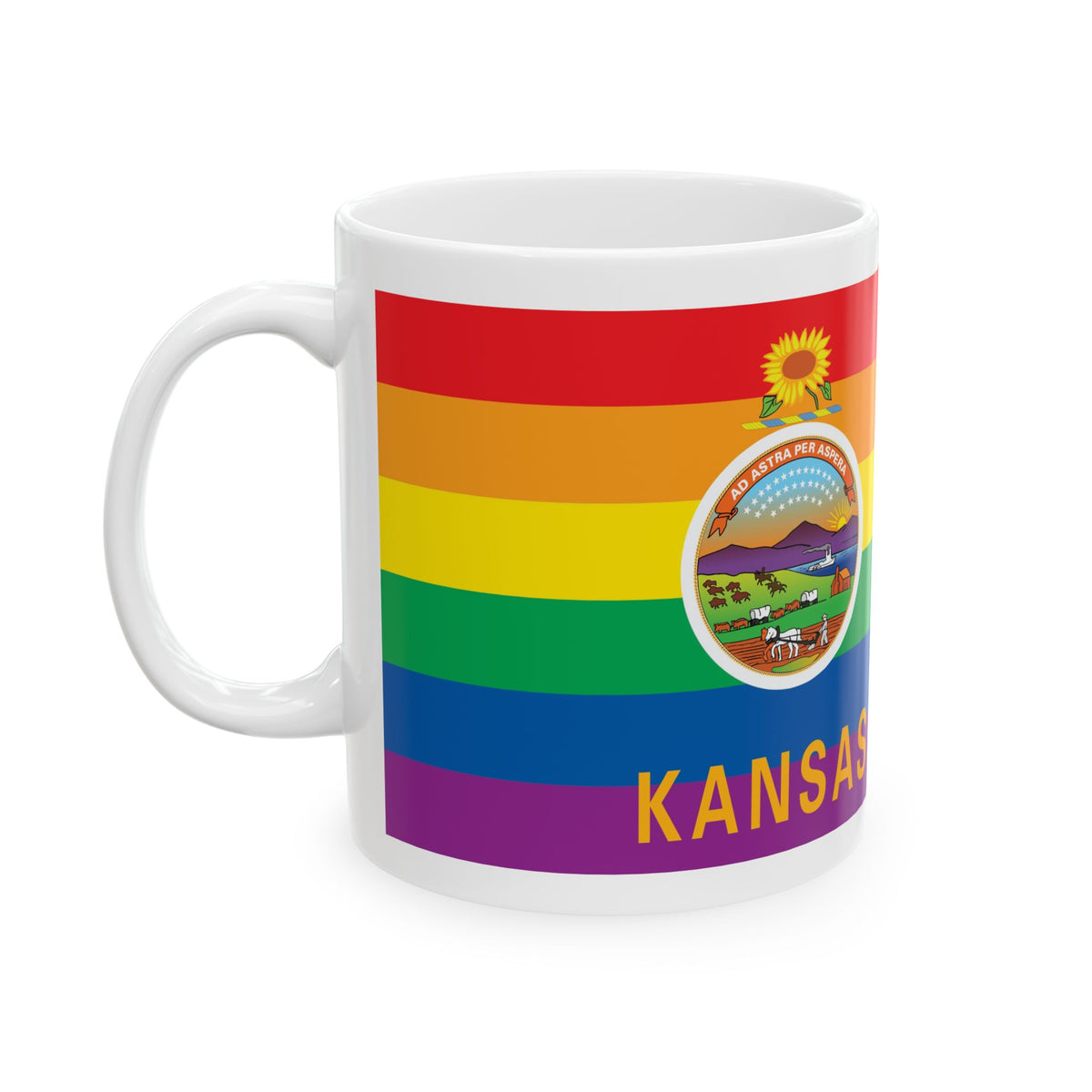 Kansas Rainbow Pride Flag "UNITED" Ceramic Mug