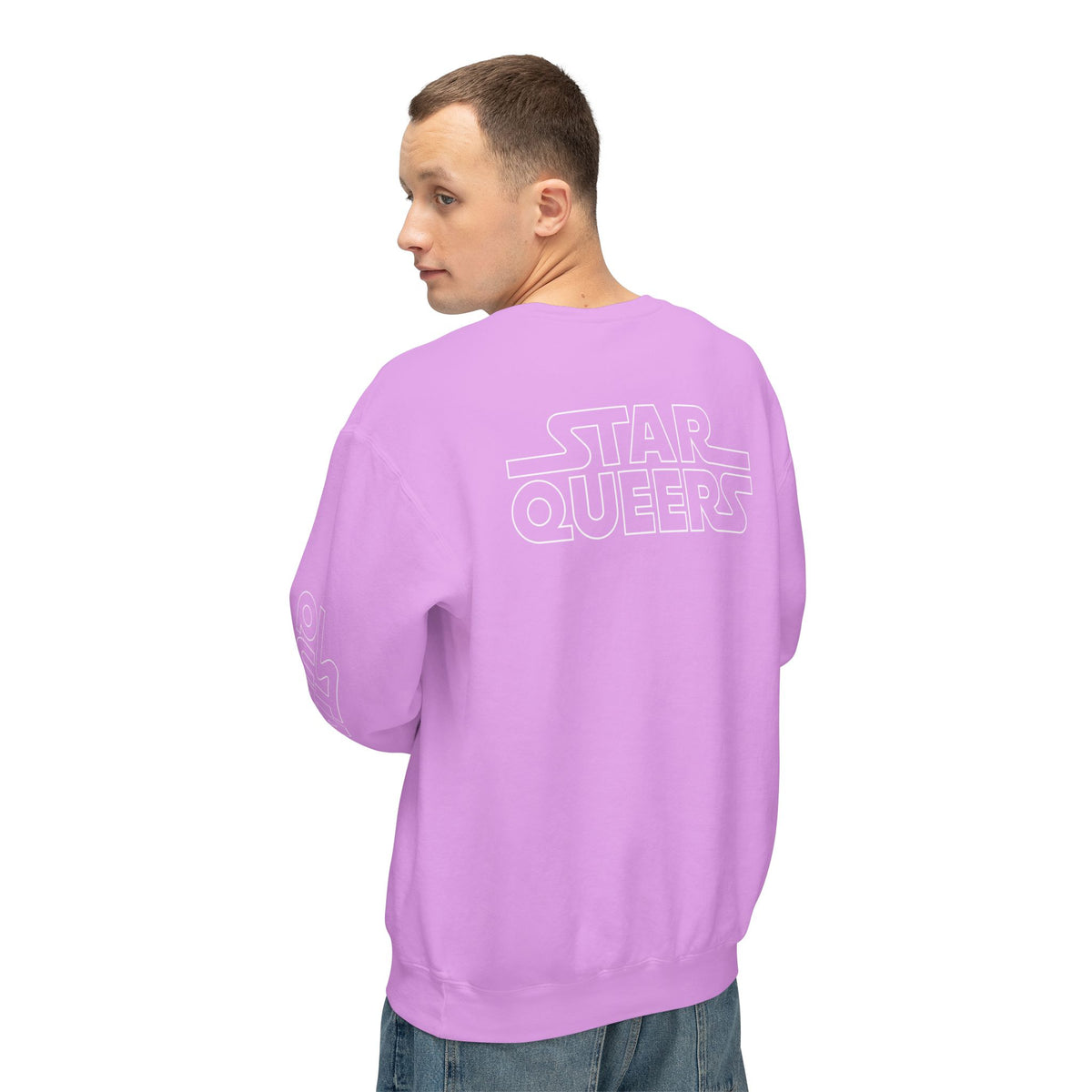 STAR QUEERS Graphic Universal Lightweight Crewneck Sweatshirt - Black and Neon Violet