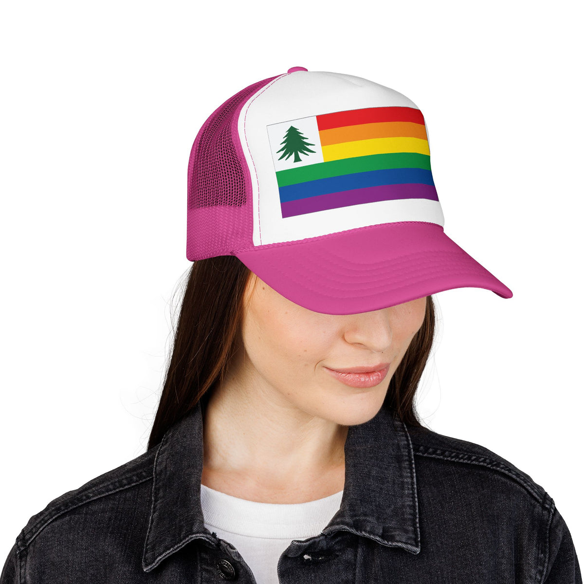 New England Rainbow Pride Flag "UNITED" Printed Foam Trucker Hat, Several Color Options