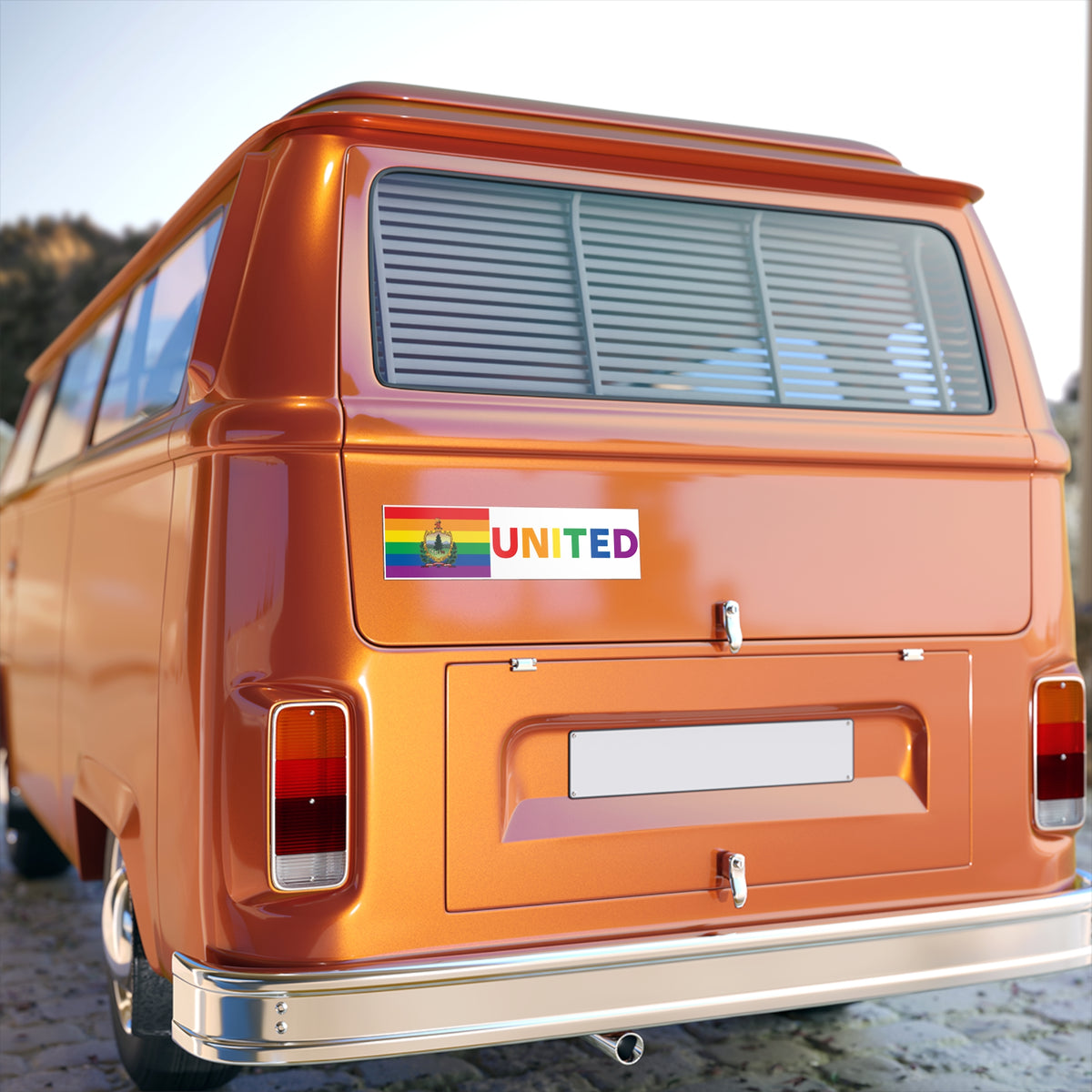 Vermont Rainbow Pride Flag "UNITED" Bumper Sticker