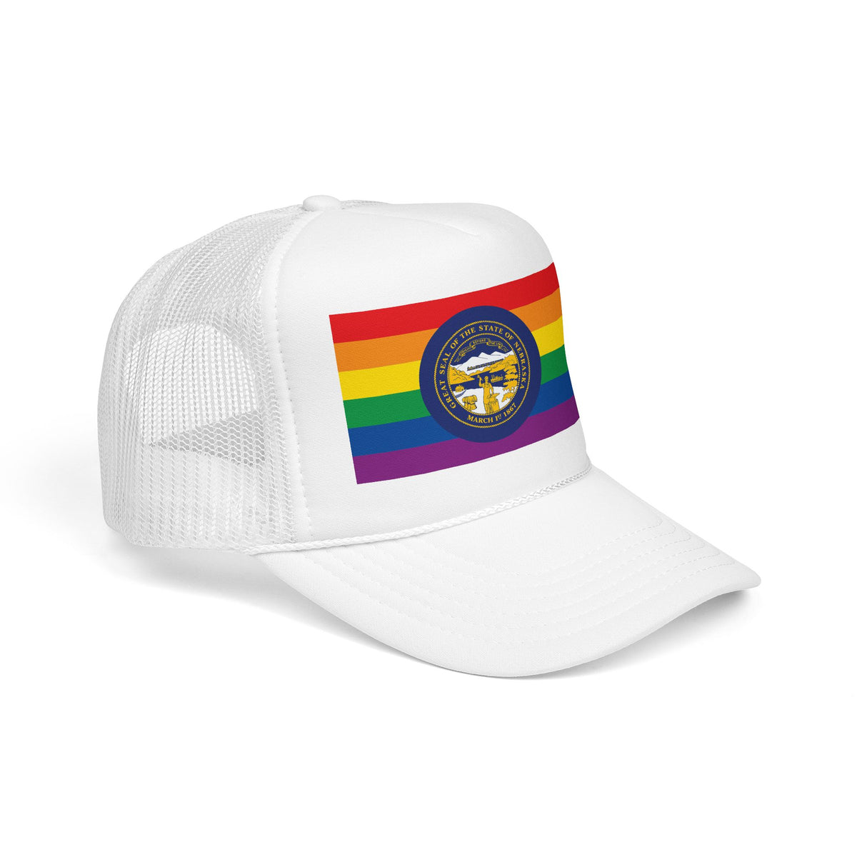 Nebraska Rainbow Pride Flag "UNITED" Printed Foam Trucker Hat, Several Color Options