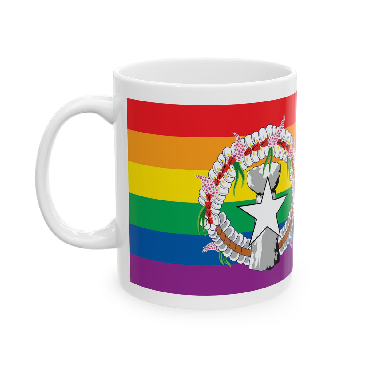 Northern Mariana Islands Rainbow Pride Flag "UNITED" Ceramic Mug