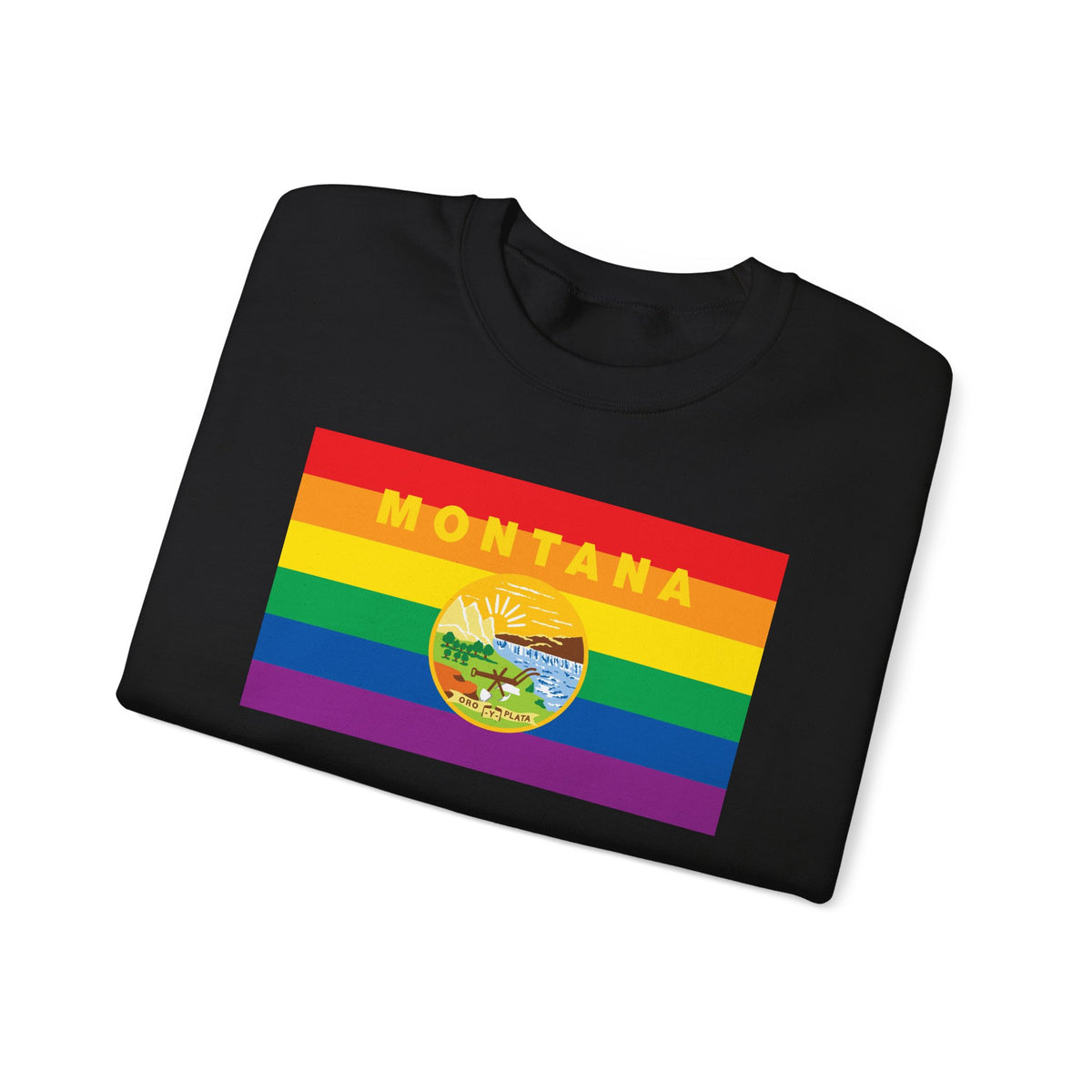 Montana Rainbow Pride Flag Unisex Crewneck Sweatshirt, White, Black or Light Pink