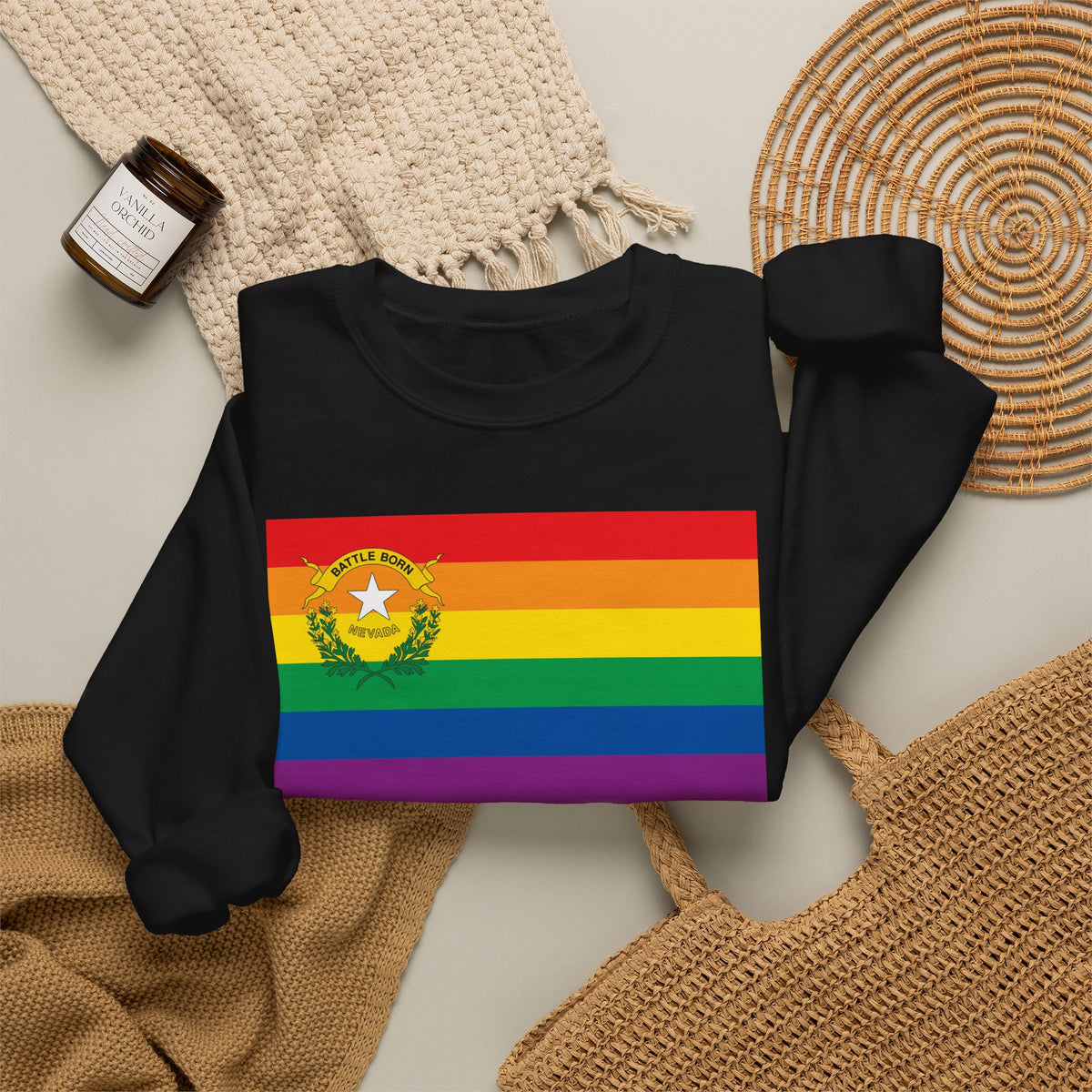 Nevada Rainbow Pride Flag Unisex Crewneck Sweatshirt, White, Black or Light Pink