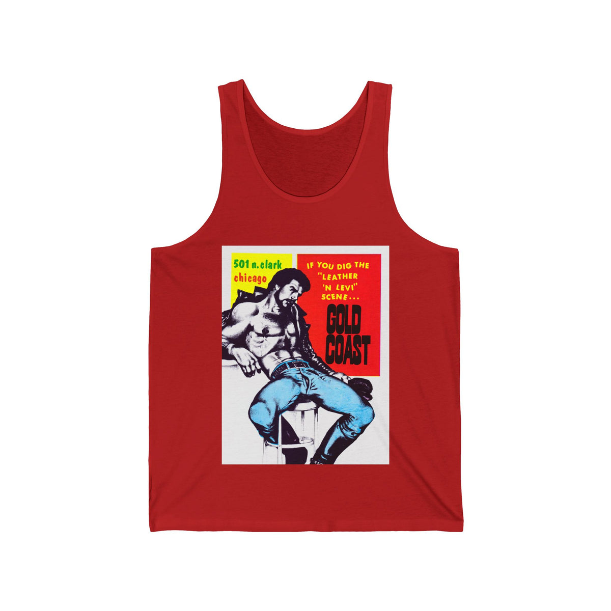GOLD COAST Leather Levi Tank Top, Chicago Leather Bar Poster Tribute