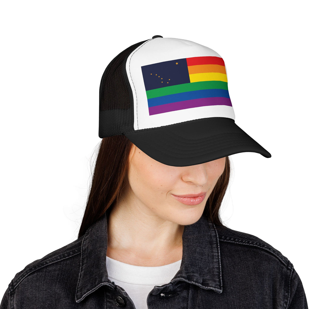 Alaska Rainbow Pride Flag "UNITED" Printed Foam Trucker Hat, Several Color Options