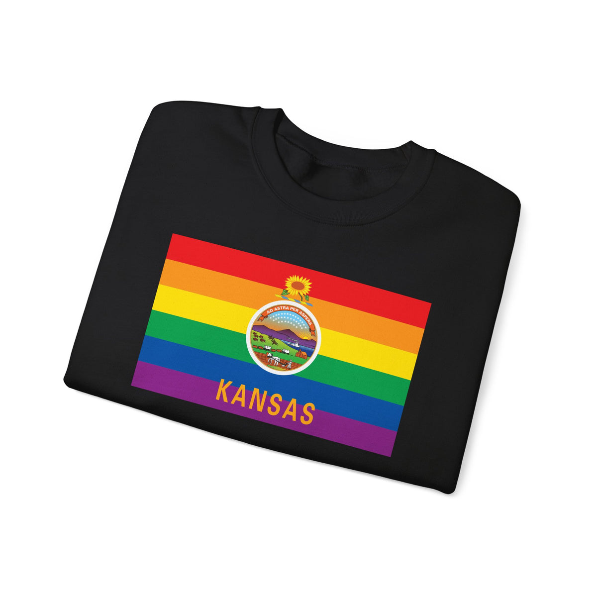 Kansas Rainbow Pride Flag Unisex Crewneck Sweatshirt, White, Black or Light Pink