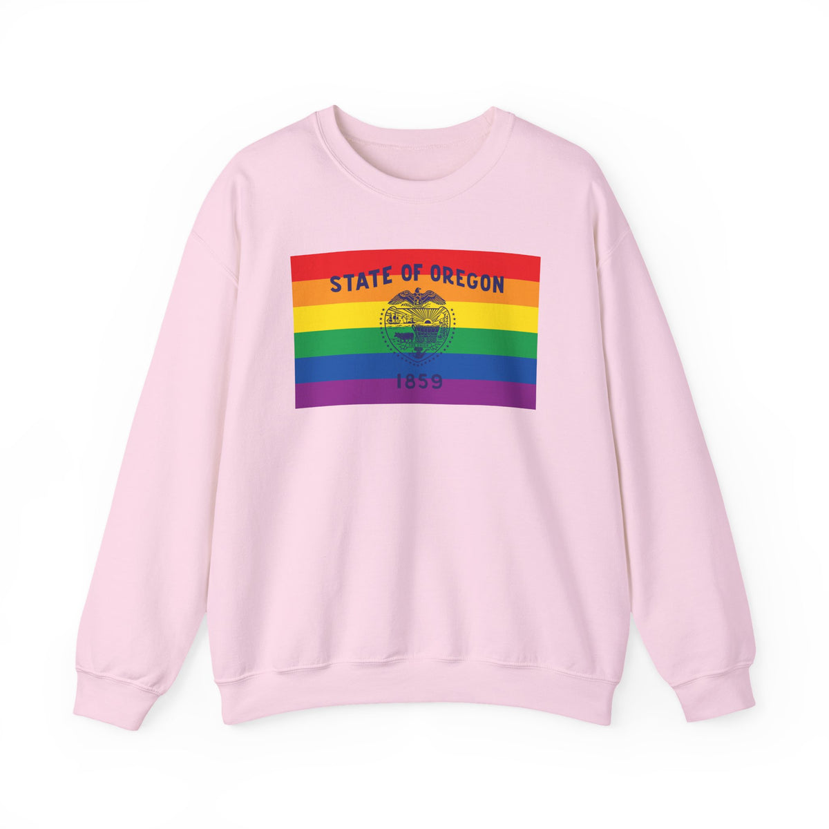 Oregon Rainbow Pride Flag Unisex Crewneck Sweatshirt, White, Black or Light Pink