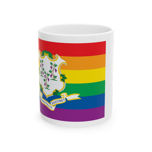Connecticut Rainbow Pride Flag "UNITED" Ceramic Mug
