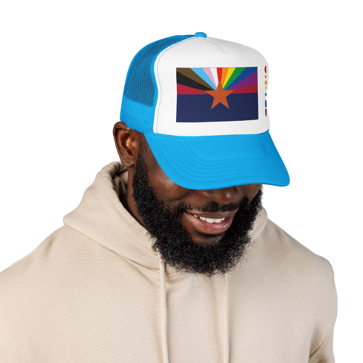 Arizona Rainbow Pride Flag "UNITED" Printed Foam Trucker Hat, Several Color Options