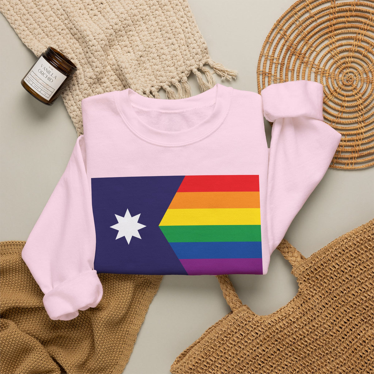 Minnesota Rainbow Pride Flag Unisex Crewneck Sweatshirt, White, Black or Light Pink