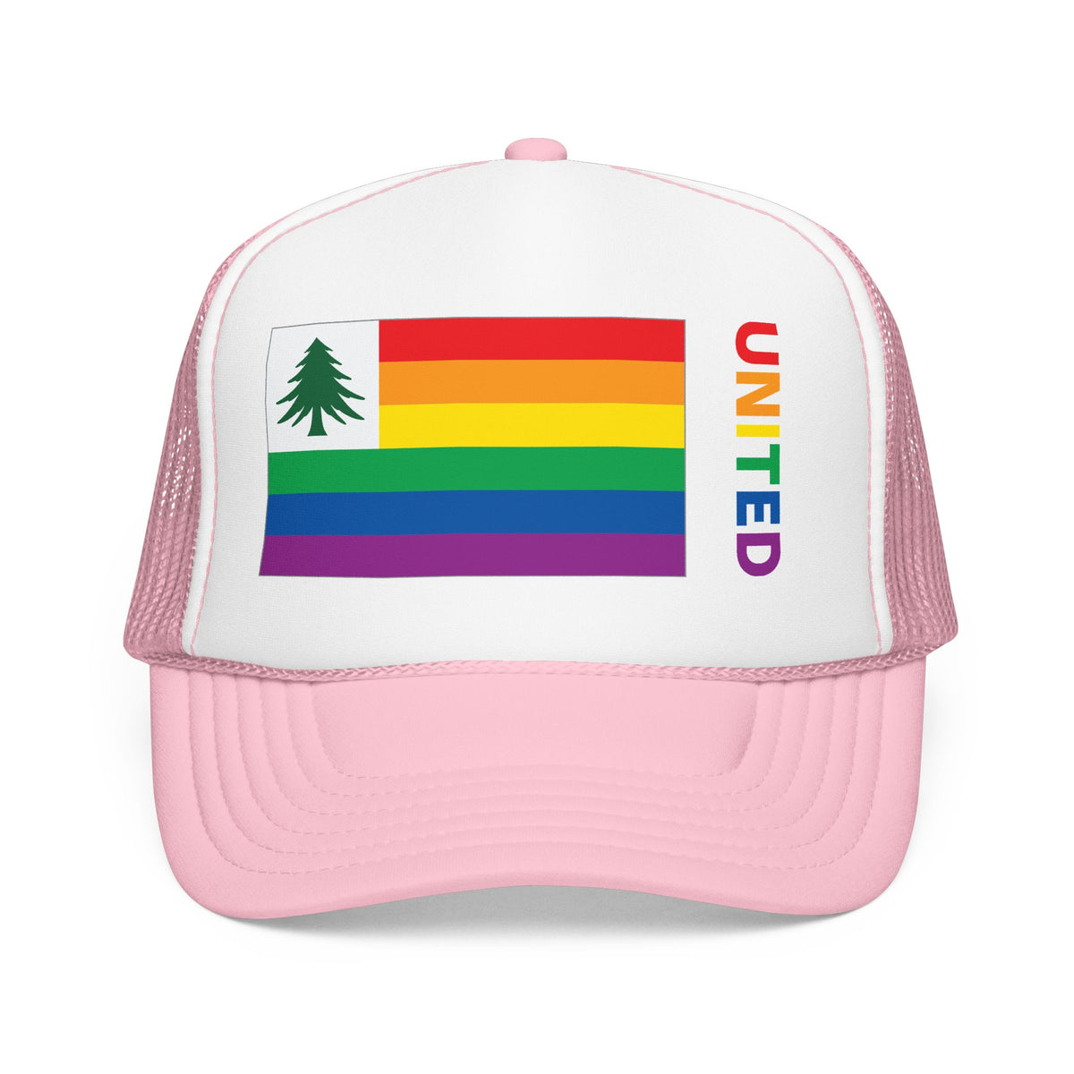 New England Rainbow Pride Flag "UNITED" Printed Foam Trucker Hat, Several Color Options
