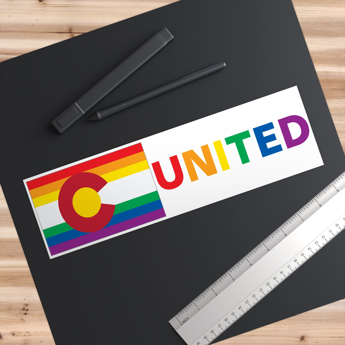 Colorado Rainbow Pride Flag "UNITED" Bumper Sticker