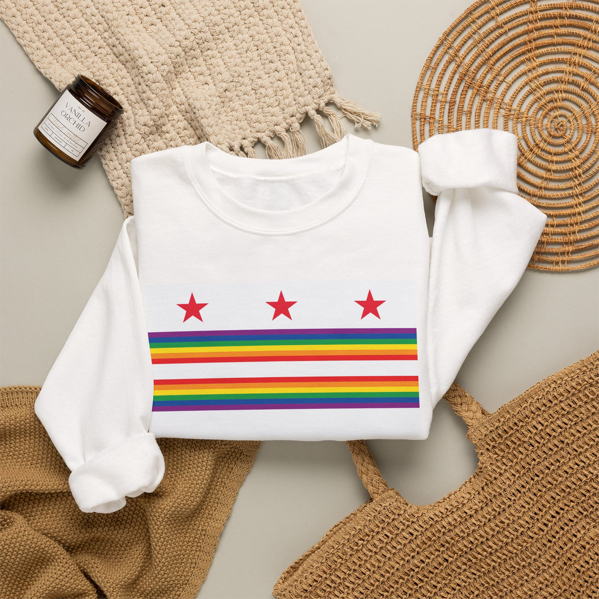 Washington, D.C. Rainbow Pride Flag Unisex Crewneck Sweatshirt, White, Black or Light Pink