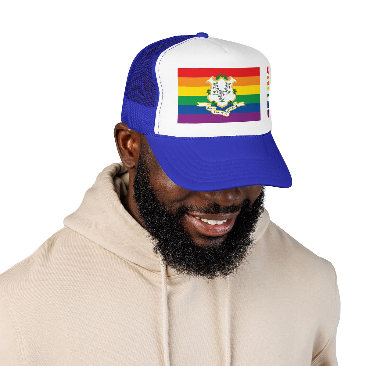 Connecticut Rainbow Pride Flag "UNITED" Printed Foam Trucker Hat, Several Color Options