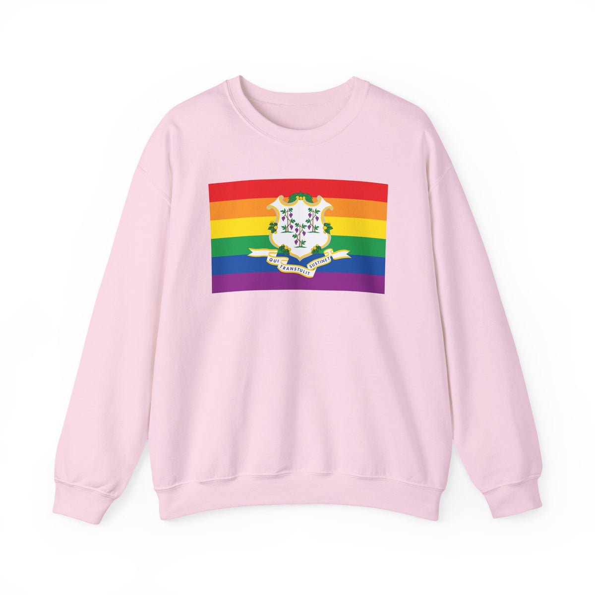 Connecticut Rainbow Pride Flag Unisex Crewneck Sweatshirt, White, Black or Light Pink