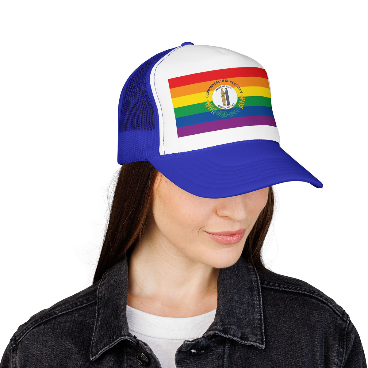Kentucky Rainbow Pride Flag "UNITED" Printed Foam Trucker Hat, Several Color Options