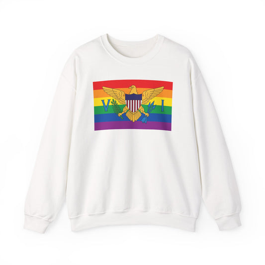 U.S. Virgin Islands Rainbow Pride Flag Unisex Crewneck Sweatshirt, White, Black or Light Pink