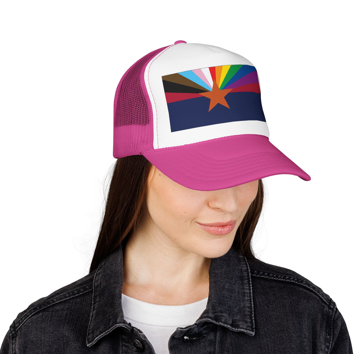 Arizona Rainbow Pride Flag "UNITED" Printed Foam Trucker Hat, Several Color Options