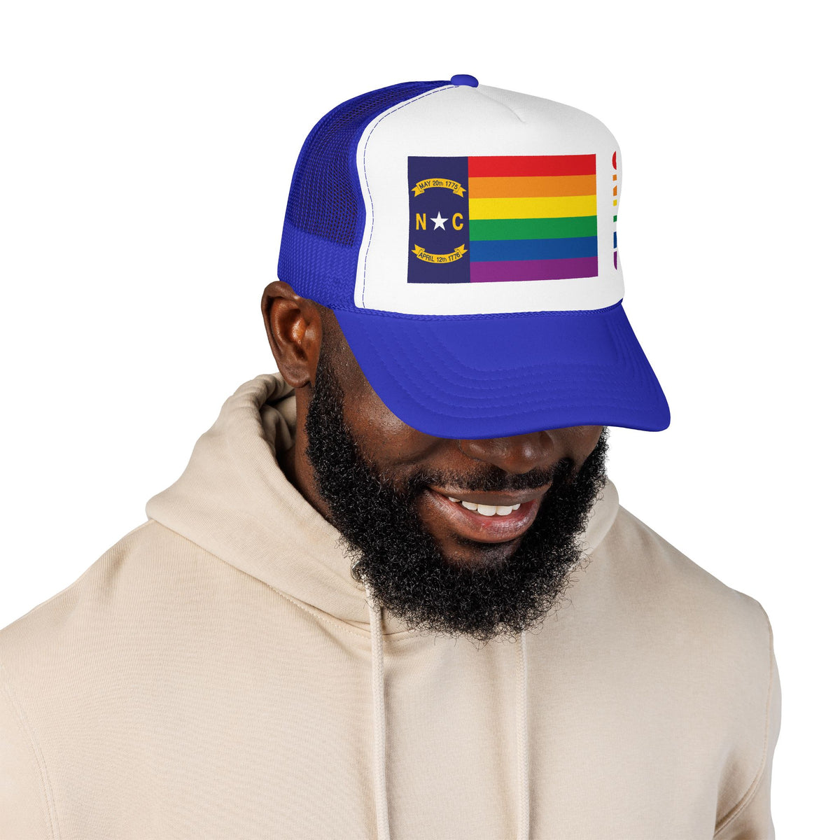 North Carolina Rainbow Pride Flag "UNITED" Printed Foam Trucker Hat, Several Color Options