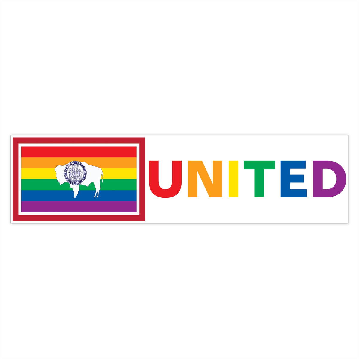 Wyoming Rainbow Pride Flag "UNITED" Bumper Sticker