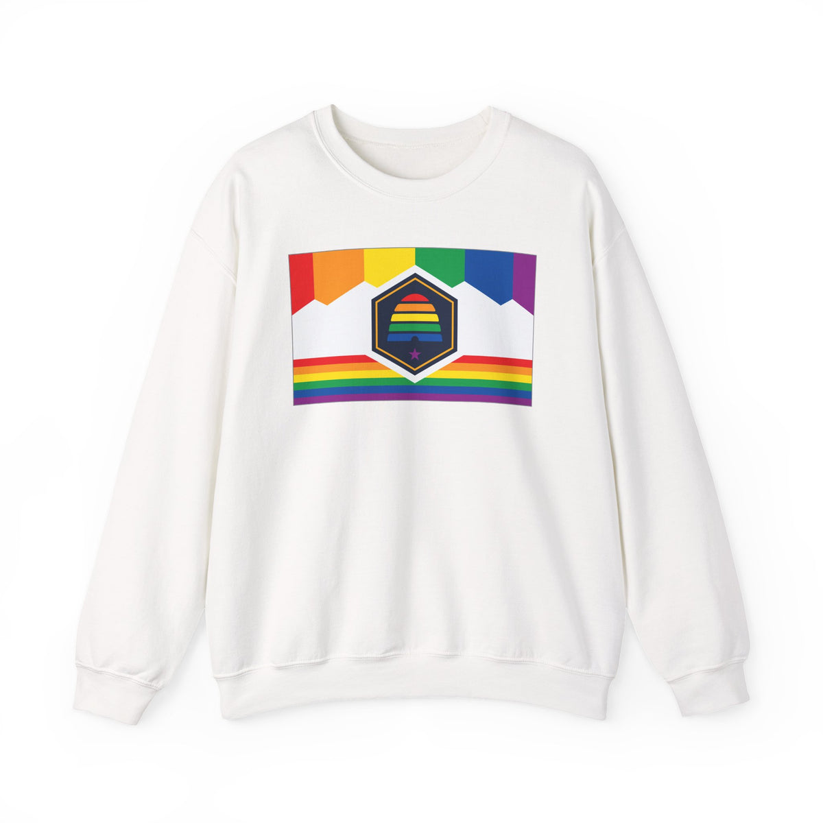 Utah Rainbow Pride Flag Unisex Crewneck Sweatshirt, White, Black or Light Pink
