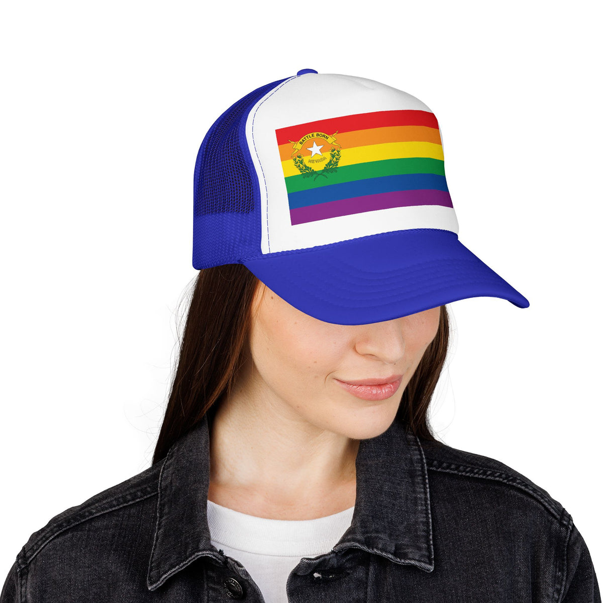 Nevada Rainbow Pride Flag "UNITED" Printed Foam Trucker Hat, Several Color Options