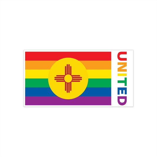 New Mexico Rainbow Pride Flag "UNITED" Bumper Sticker